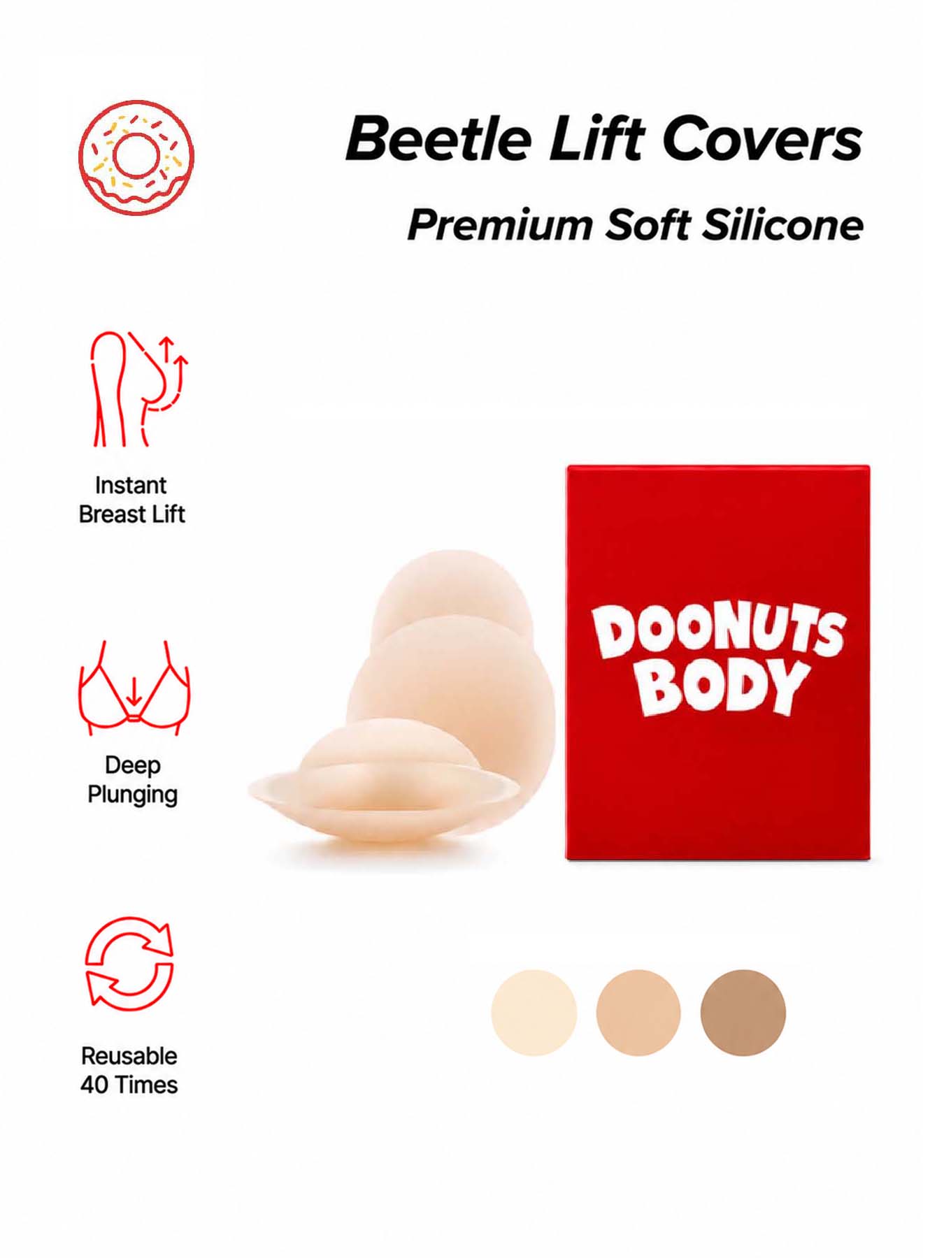 Push Up Bra Silicone - DOONUTS Unsichtbare Bruststraffende Brustwarzenabdeckungen, wiederverwendbar, wasserdicht,